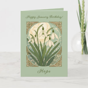 Cartão Feliz Aniversário em Janeiro Galanthus Art Nouveau