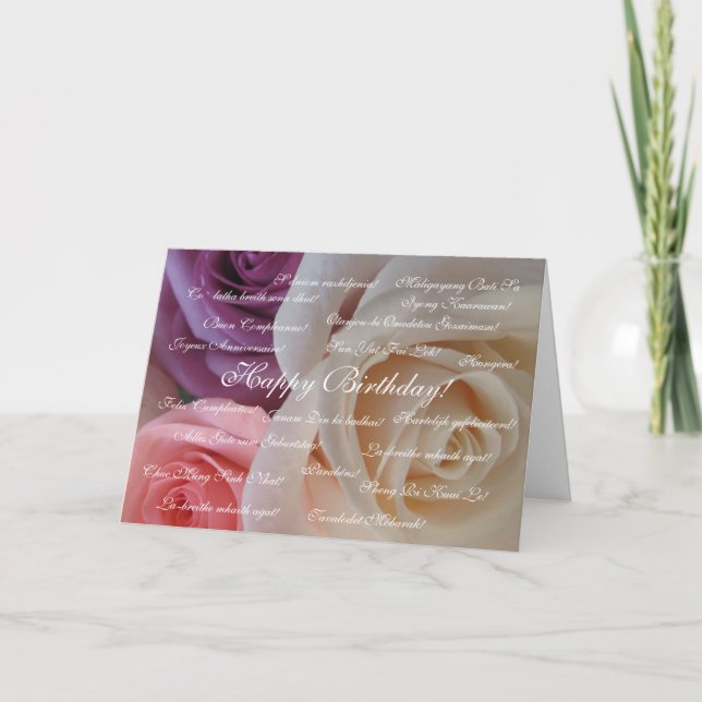 Cartão Feliz aniversário em muitas línguas (Frente)