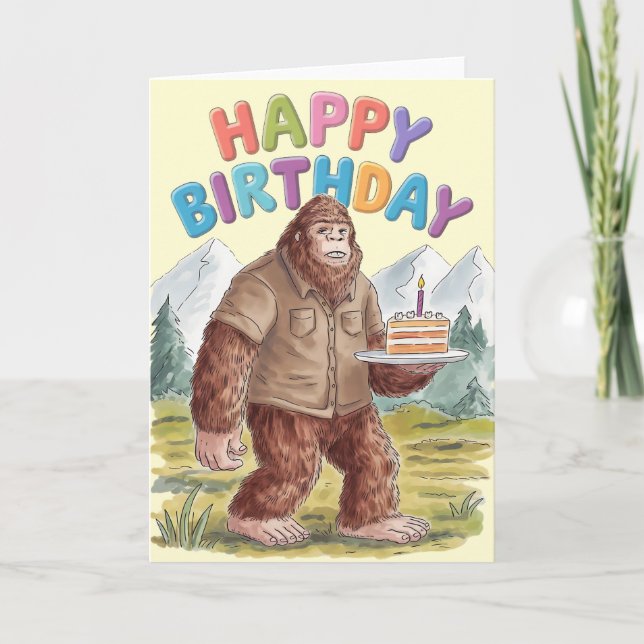 Cartão Feliz Aniversário Engraçado Big Foot Sasquatch (Frente)