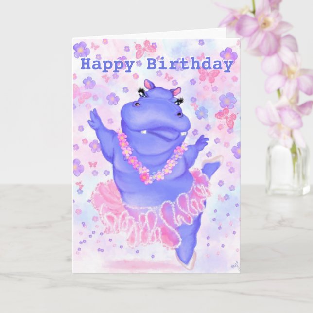 Cartão Feliz Aniversário Engraçado, Prima Ballerina Hippo (Orquídea)