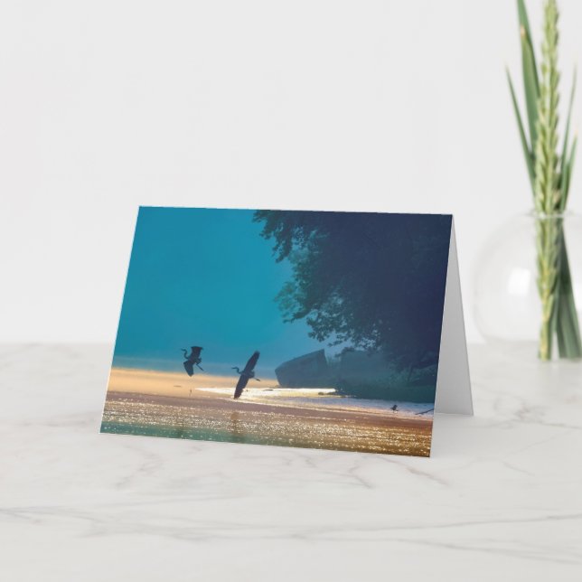 Cartão Feliz Aniversário - Excelente Azul Herões Voam (Frente)