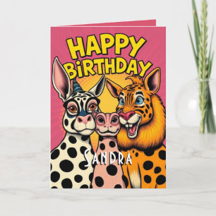Cartão Feliz Aniversário Feliz dos Animais de Festa Engra