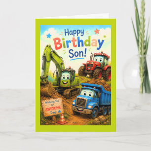 Cartão Feliz Aniversário Filho Máquinas de Construção de