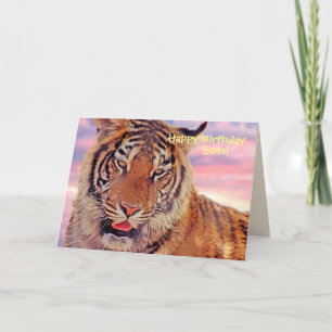 Cartão "Feliz Aniversário, Filho" Tigre ao Pôr do Sol