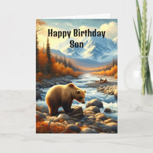 Cartão Feliz Aniversário Filho Urso Aquarela por Stream  