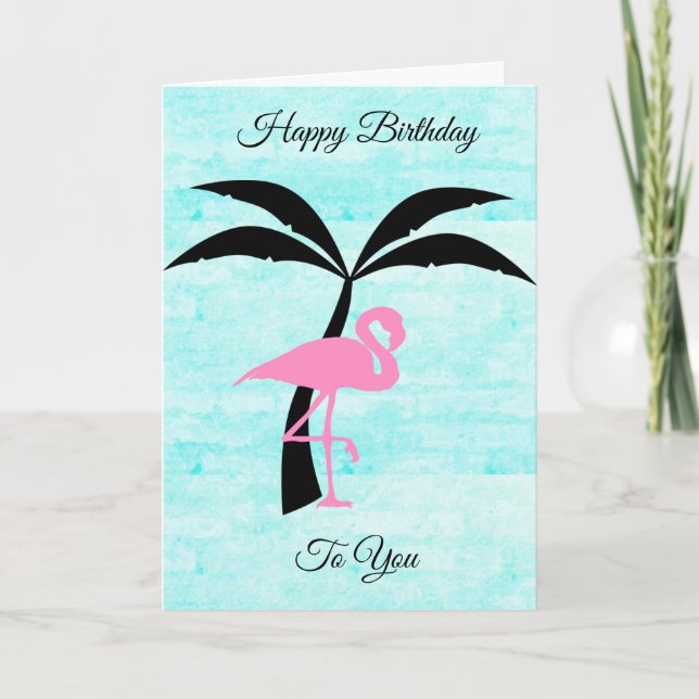 Cartão Feliz aniversário Flamingo e Palm Tree Card (Frente)