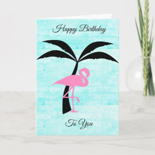Cartão Feliz Aniversário Flamingo e Palm Tree Card