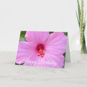 Cartão Feliz Aniversário Flor de Hibisco Rosa