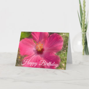 Cartão Feliz Aniversário Flor de Hibisco Rosa