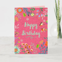 Cartão Feliz Aniversário Flores Campestres Rosa Alegre