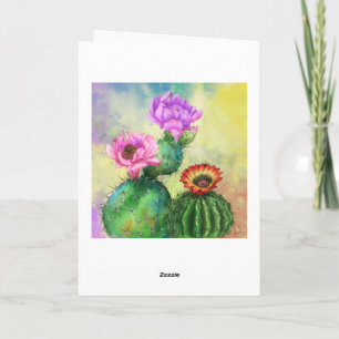 Cartão Feliz Aniversário - Flores de Cactus Vermelho Ros