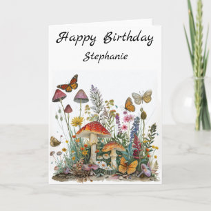 Cartão Feliz Aniversário Flores de Cogumelo Conto de Fada