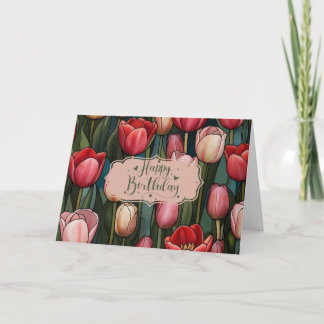 Cartão Feliz Aniversário Flores de Tulipa