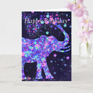 Cartão Feliz Aniversário - Flores Elefantes