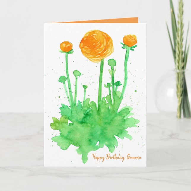 Cartão Feliz Aniversário Flores Laranja Personalizadas Pe (Frente)