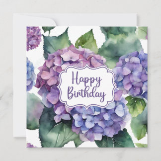 Cartão Feliz Aniversário Flores Roxo Hydrangea