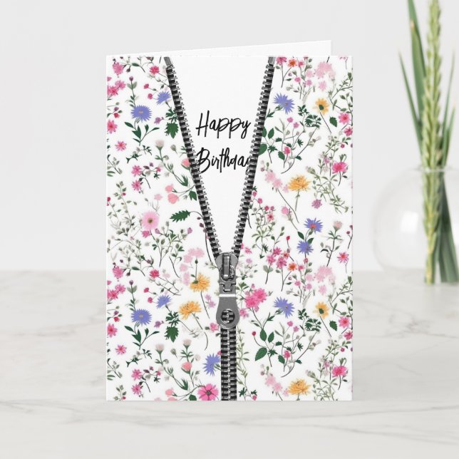 Cartão Feliz aniversário Flores selvagens com Zipper (Frente)