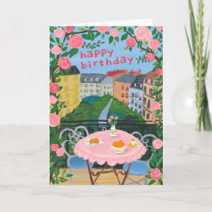Cartão FELIZ ANIVERSÁRIO Flores Terrace Tea Time Paris