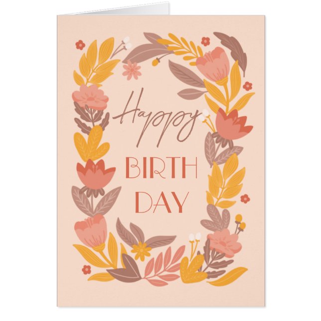 Cartão Feliz aniversário. Flórida de jardim amarelo-rosa- (Frente)