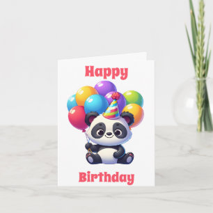Cartão Feliz aniversário, Fofo-Panda com Balões