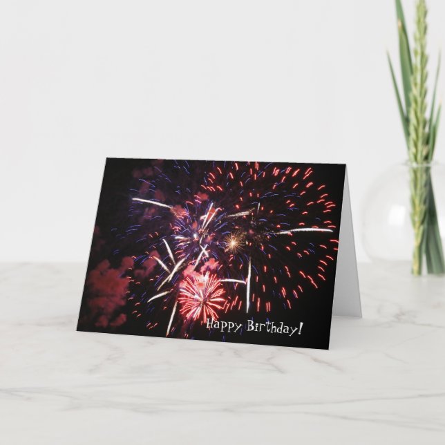 Cartão Feliz aniversário, fogos de artifício (Frente)