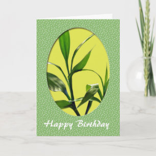 Cartão Feliz Aniversário, folhas de bambu verde da sorte