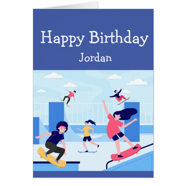 Cartão Feliz Aniversário Garota Adora Skateboard (Frente)