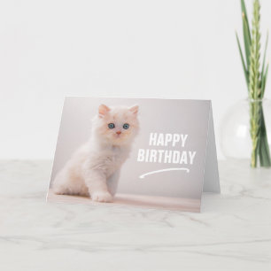 Cartão Feliz Aniversário Gatinho de Olho Azul