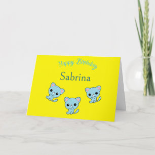 Cartão Feliz aniversário, gatinhos azuis, amarelos
