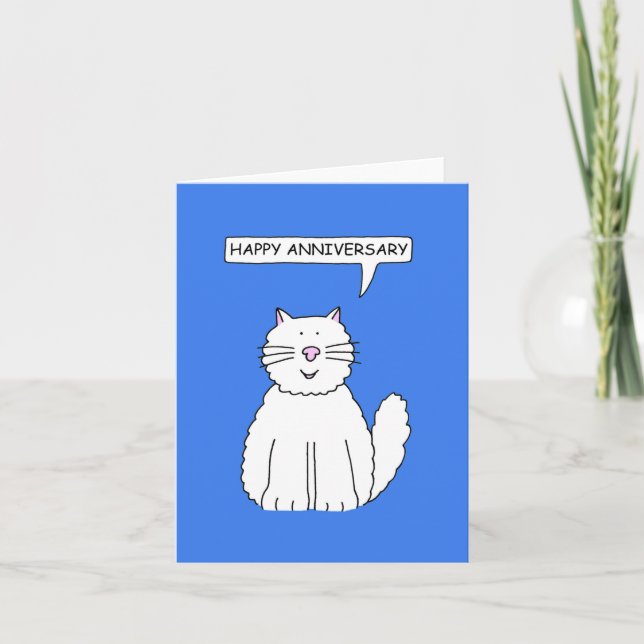 Cartão Feliz Aniversário Gato Branco Bonito (Frente)