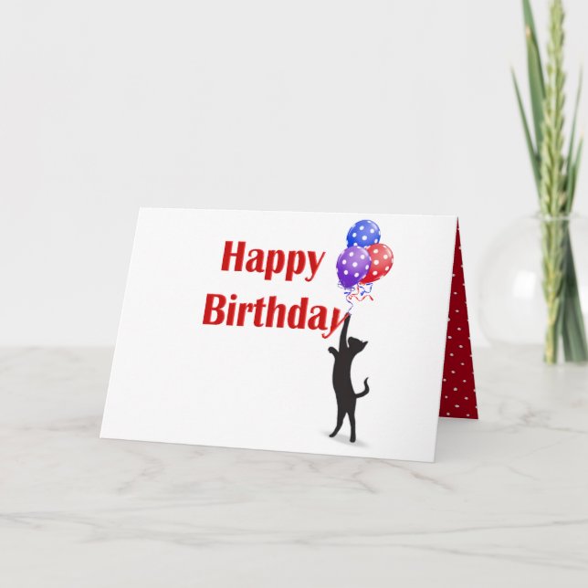 Cartão Feliz Aniversário Gato e Balões (Frente)