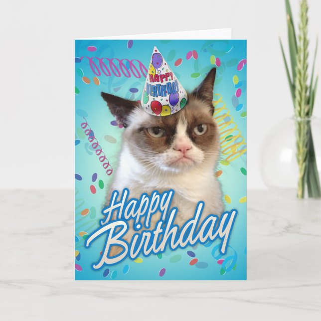 Cartão Feliz Aniversário Gato Grumpy (Frente)