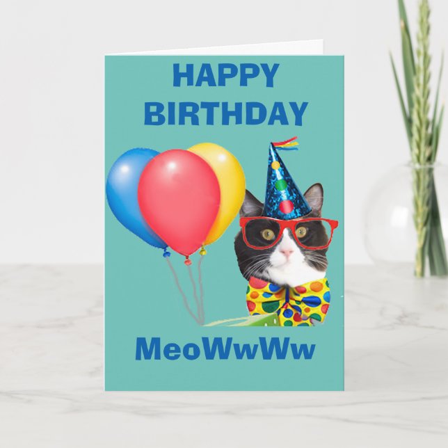 Cartão Feliz Aniversário Gato no Chapéu (Frente)