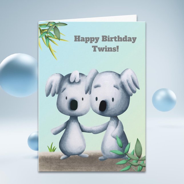 Cartão Feliz aniversário Gêmeos Koala Bear Cartoon (Criador carregado)