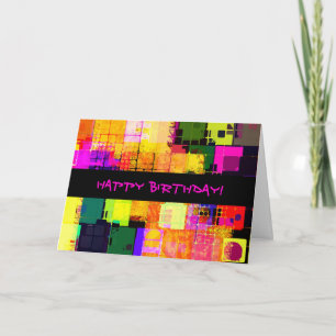 Cartão Feliz Aniversário Geométrico Quadrado