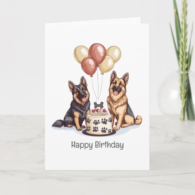 Cartão Feliz aniversário German shepherd Cães Bolo de Ani (Frente)