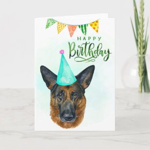 Cartão Feliz Aniversário German shepherd Watercolor