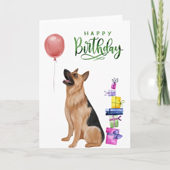 Cartão Feliz Aniversário German shepherd Watercolor (Frente)