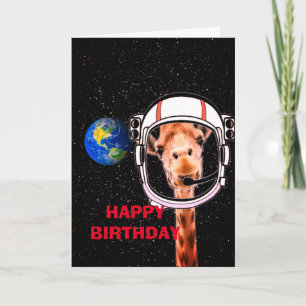 Cartão Feliz Aniversário Girafa No Humor Espacial