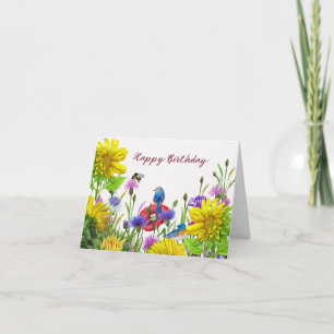 Cartão Feliz Aniversário Girassóis, Flores Selvagens Natu