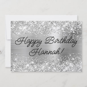 Cartão Feliz Aniversário Glittery Silver Foil Modern Happ
