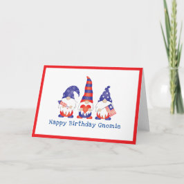 Cartão Feliz aniversário Gnomie Red White Blue Card