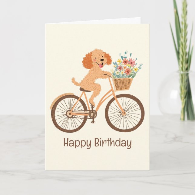 Cartão Feliz aniversário Goldendoodle Cachorro Primavera (Frente)