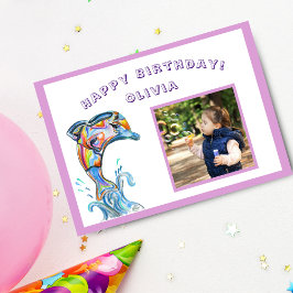 Cartão Feliz Aniversário Golfinho Colorido Foto Personali