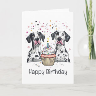 Cartão Feliz Aniversário Grande Cupcake de Cães Dane