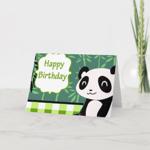 Cartão Feliz aniversário, Green Bamboo Panda