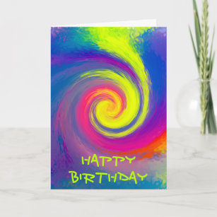 Cartão Feliz Aniversário - Groovy Abstrato Spiral Swirl