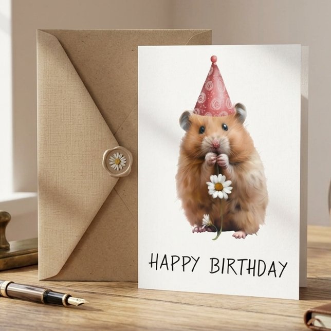 Cartão Feliz Aniversário Hamster Fofo  (Criador carregado)