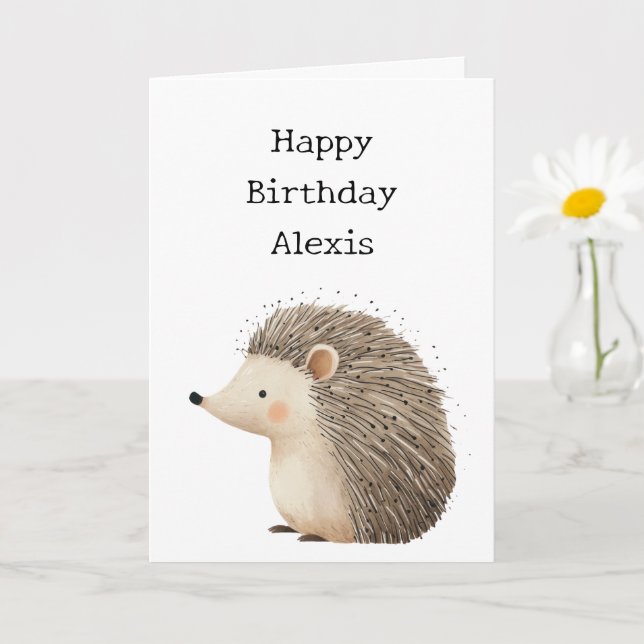 Cartão Feliz aniversário Hedgehog (Planta pequena)