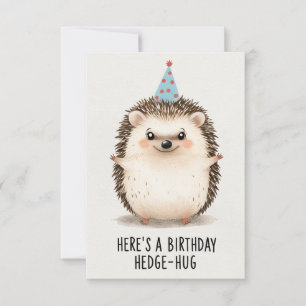 Cartão Feliz Aniversário Hedgehog Hug com Chapéu de Parti